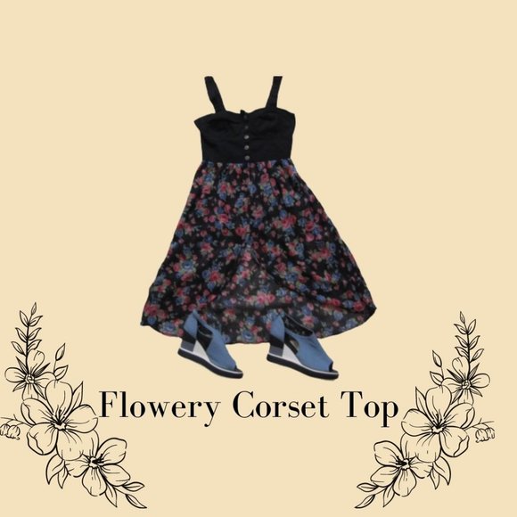 Flowery black corset - Picture 1 of 4